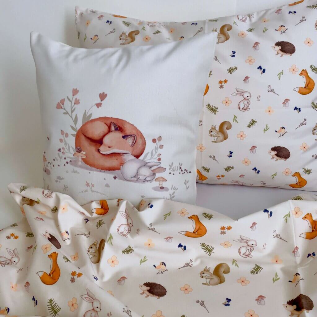 housse -de -couete -enfant -animaux-foret=beige