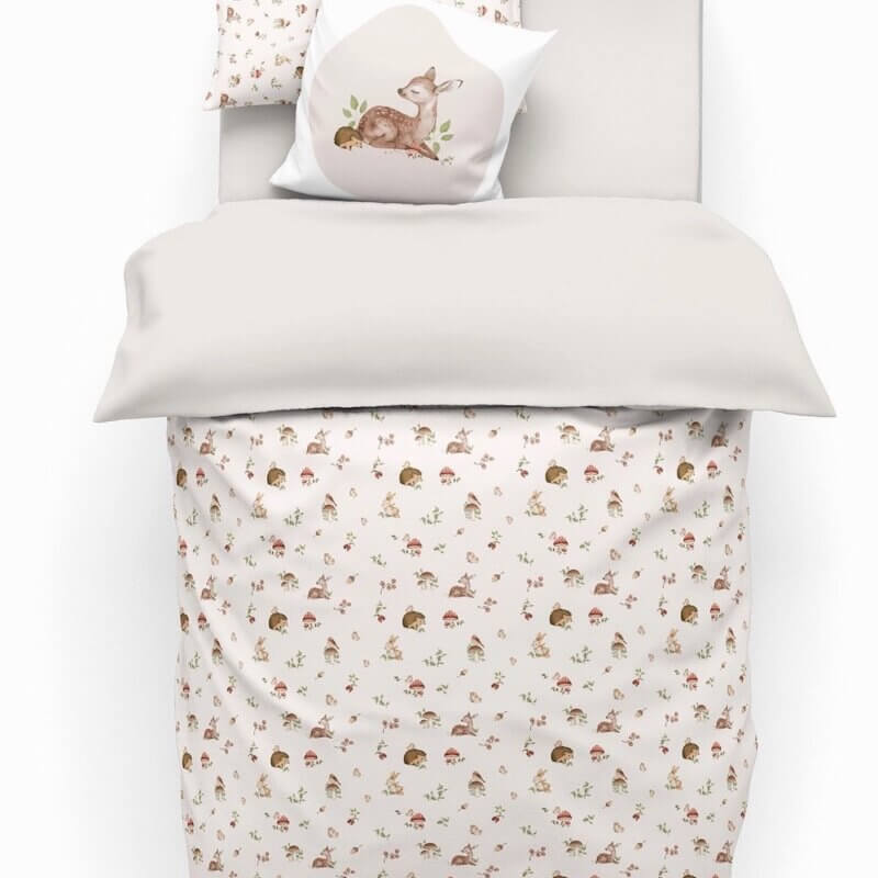 Housse de coussin carré décoratif avec motif imprimé chevreuil et hérisson 