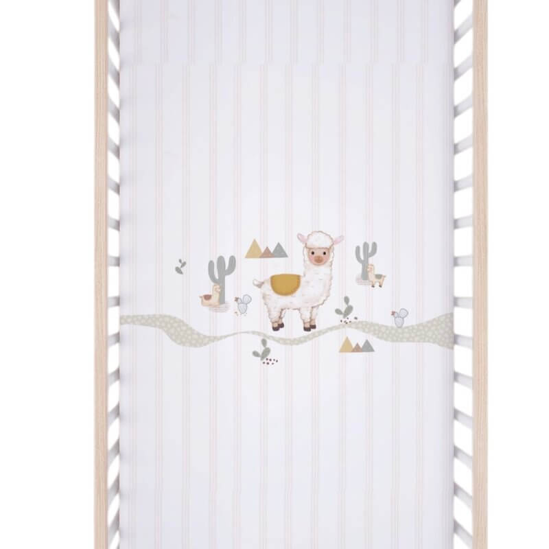 drap contour pour lit de bébé avec motif imprimé lama et cactus 