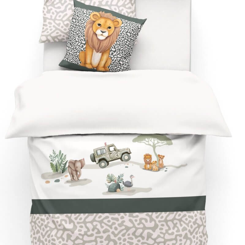 Housse de couette en coton avec motif imprimé  animaux de la savane et Jeep
