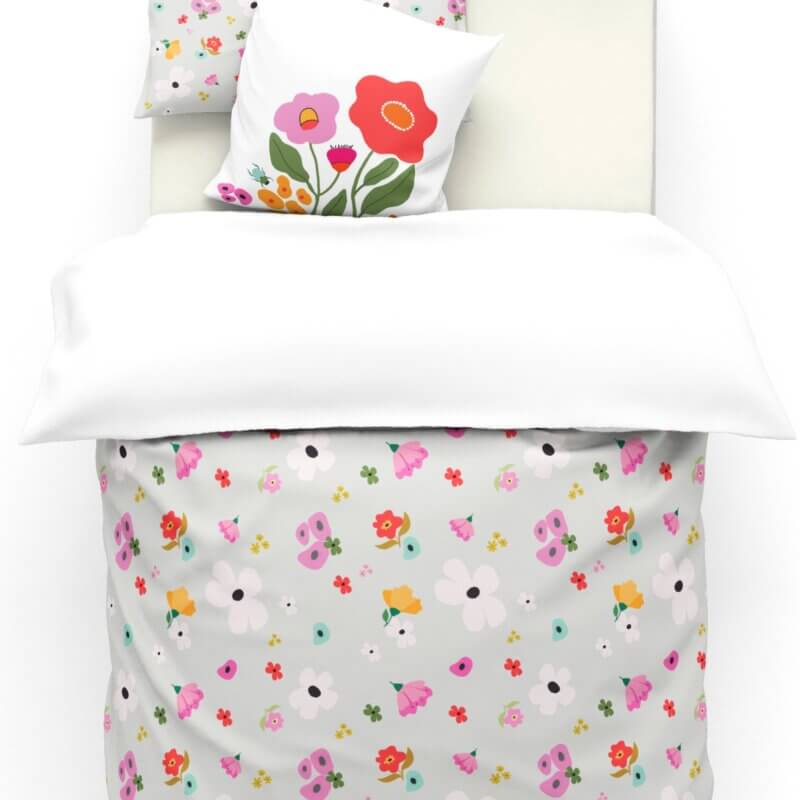 housse de couette  blanche avec motif imprimé fleurs modernes