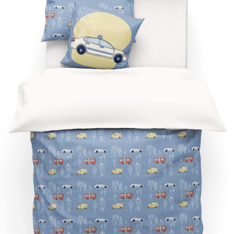 housse de couette bleu en coton voitures spéciales