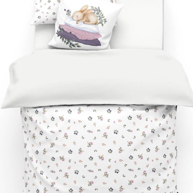 housse de couette pour enfant blanc en coton avec motif imprimé myrtilles