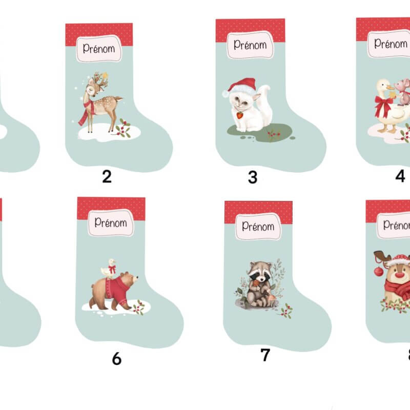 Bas de Noël personnalisé avec motif animaux mignons 