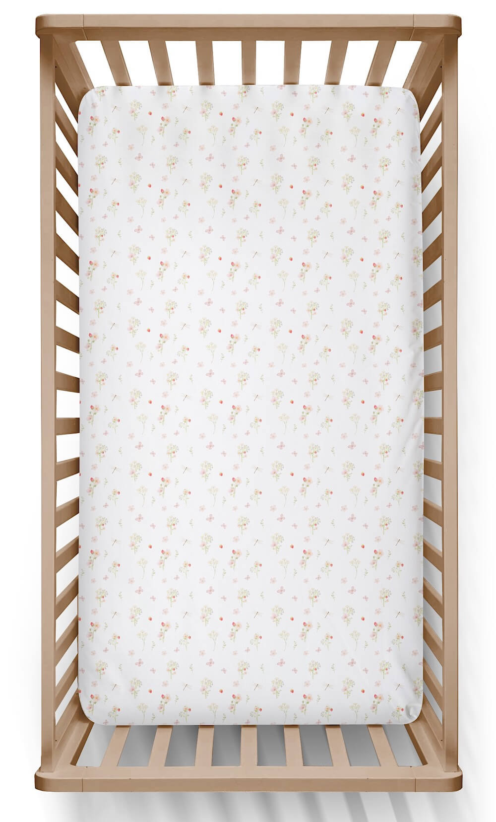 drap contour rose pâle pour lit de bébé e coton avec motif imprimé fleurs et fraises