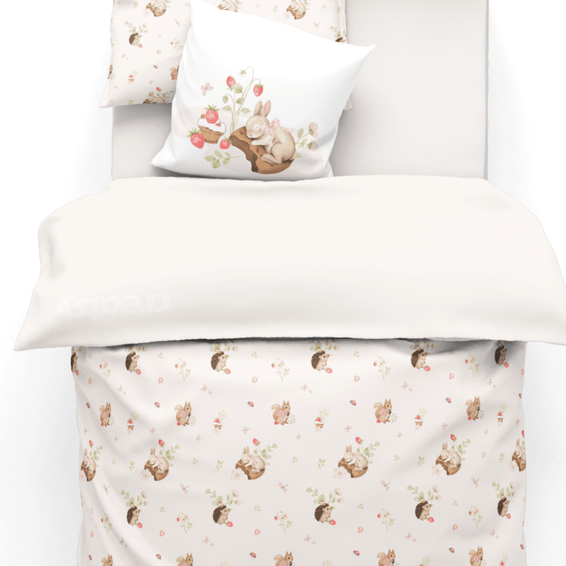 housse de couette rose e coton avec motif imprimé animaux de la forêt