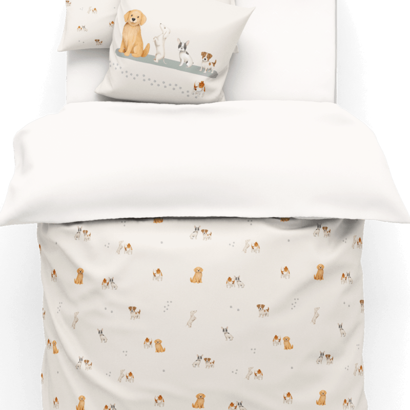 housse de couette ecru e coton avec motif imprimé team de chiens
