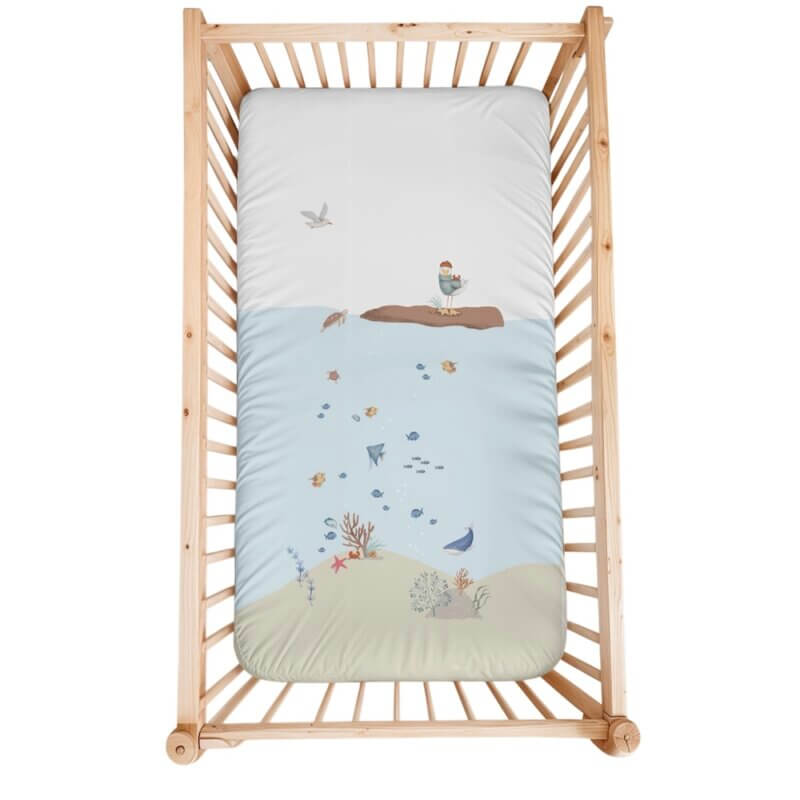 drap contour en coton avec motif imprimé poissons,corail,mer