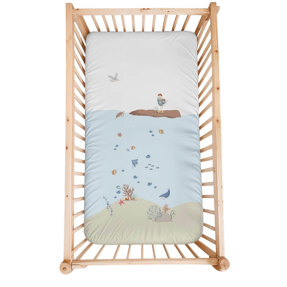 drap contour en coton avec motif imprimé poissons,corail,mer