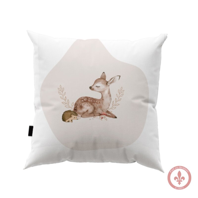 housse de couette en coton blanc avec motif imprimé un chevreuil et un hérisson